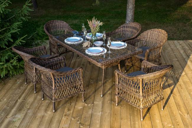 "Амароне" обеденная группа из искусственного ротанга на 6 персон, цвет коричневый
