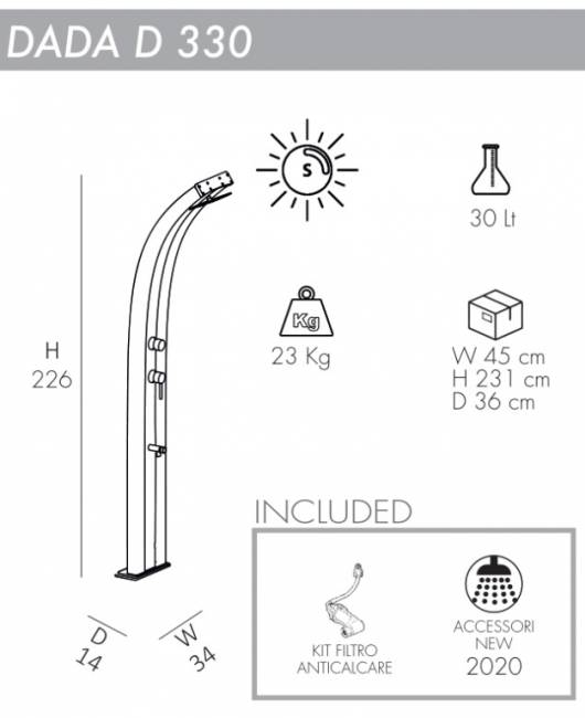 Душ солнечный Dada D 330 140х340х2260 мм Душ солнечный Dada D 330 140х340х2260 мм
