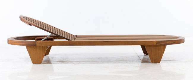 Шезлонг-лежак деревянный с матрасом Spain натуральный, голубой 2300х860x300 мм