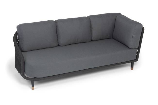 "Верона" правый-угол модуль плетеный из роупа, каркас алюминий темно-серый (RAL7024) муар, роуп темно-серый круглый, ткань темно-серая 027, L220х89