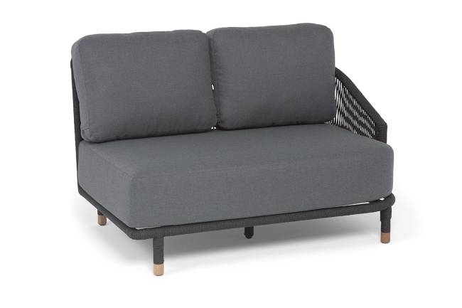 "Верона" левый модуль плетеный из роупа, каркас алюминий темно-серый (RAL7024) муар, роуп темно-серый круглый, ткань темно-серая 027, L131х89