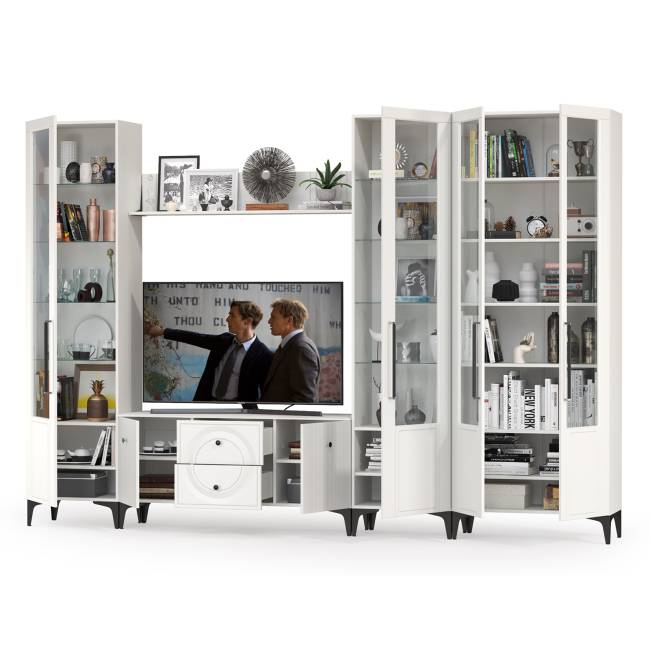 Стенка для гостиной с ТВ-тумбой Валенсия № 68 цвет белый шагрень Стенка для гостиной с ТВ-тумбой Валенсия № 68 цвет белый шагрень