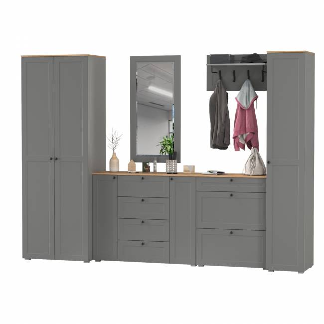 Мебельная стенка для прихожей Остин № 61 цвет серый графит/дуб крафт золотой Мебельная стенка для прихожей Остин № 61 цвет серый графит/дуб крафт золотой