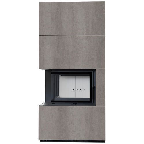 Каминокомплект Kratki PRO FLOKI NATURALI PIETRA DI SAVOIA GRIGIA BOCCIARDATA, угловое стекло слева