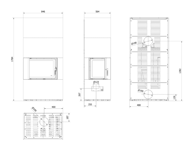 Каминокомплект Kratki PRO FLOKI NATURALI PIETRA DI SAVOIA GRIGIA BOCCIARDATA, угловое стекло слева