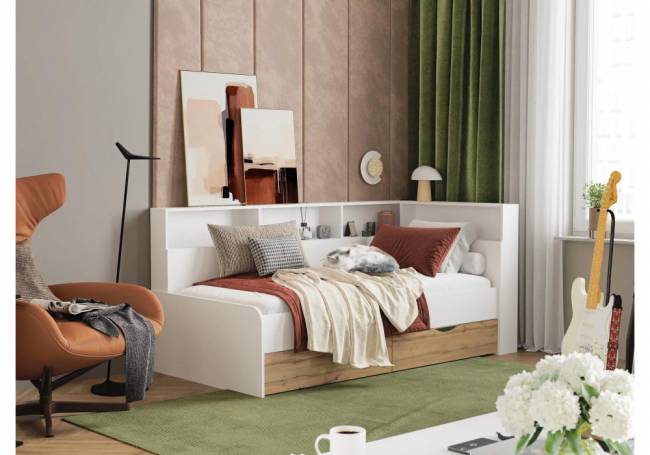 Кровать Кровать Амер 190х80 белый / дуб вотан