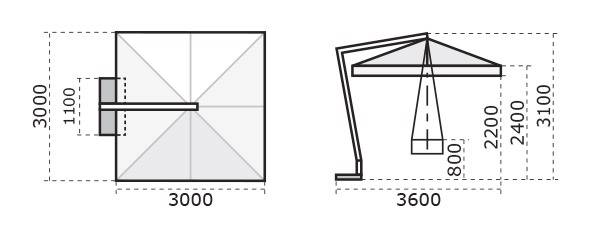 Зонт профессиональный 3х3 м Napoli Braccio антрацит, терракотовый 3000х3000 мм