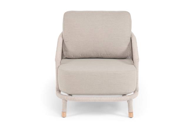 "Верона" кресло плетеное из роупа, каркас алюминий белый муар, роуп бежевый круглый, ткань бежевая 15052 "Верона" кресло плетеное из роупа, каркас алюминий белый муар, роуп бежевый круглый, ткань бежевая 15052