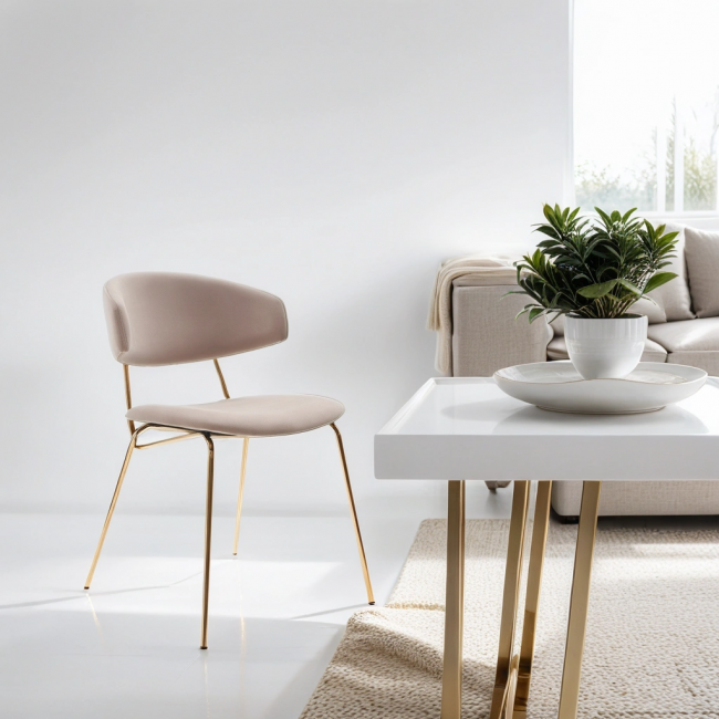 Дизайнерский стул Файт латте, основание золото