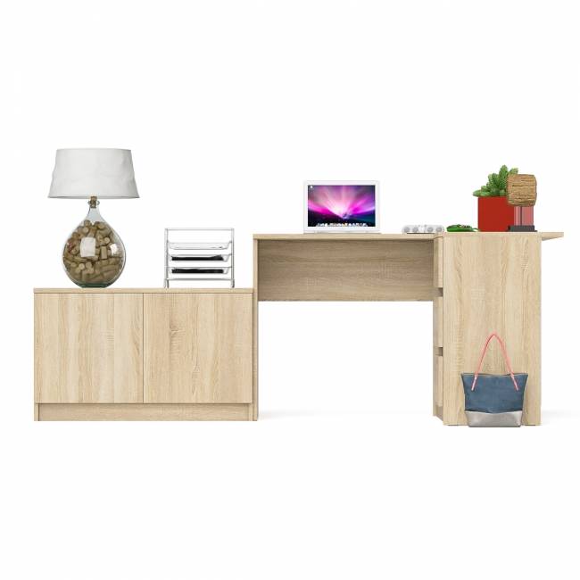 Тумба широкая Мори 900 и угловой стол компьютерный Мори правый цвет дуб сонома