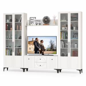 Два широких серванта и ТВ-тумба Валенсия цвет белый шагрень