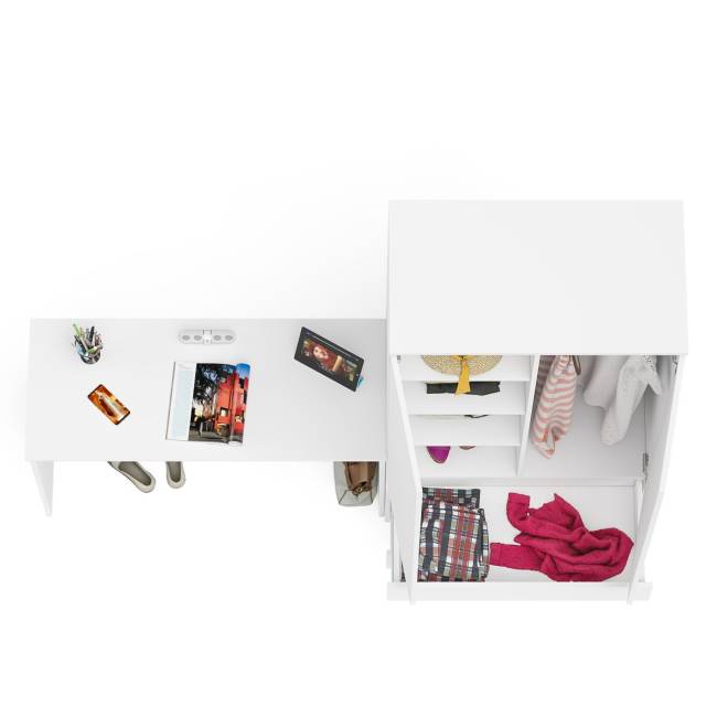 Шкаф с ящиками и дверками Мори 900.1 с письменным столом 1200.1 цвет белый Шкаф с ящиками и дверками Мори 900.1 с письменным столом 1200.1 цвет белый