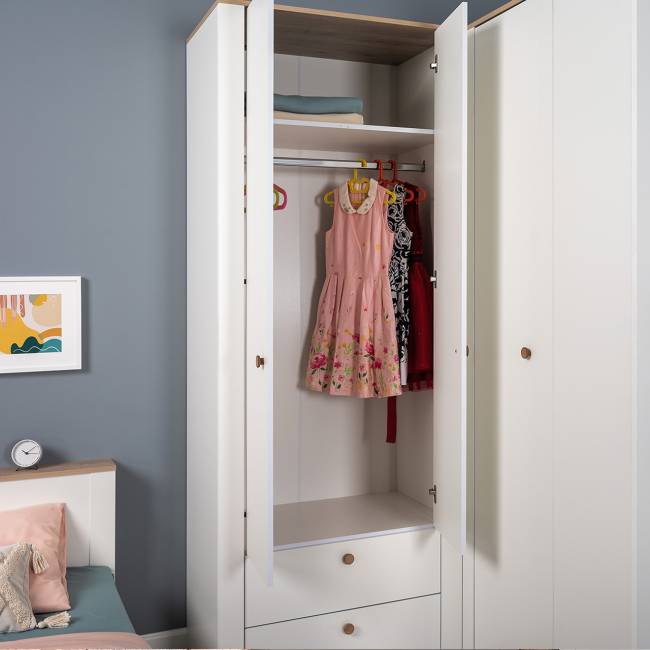 Шкаф для одежды с ящиками Джастин 13.339 цвет белый шагрень/дуб белый эксклюзив