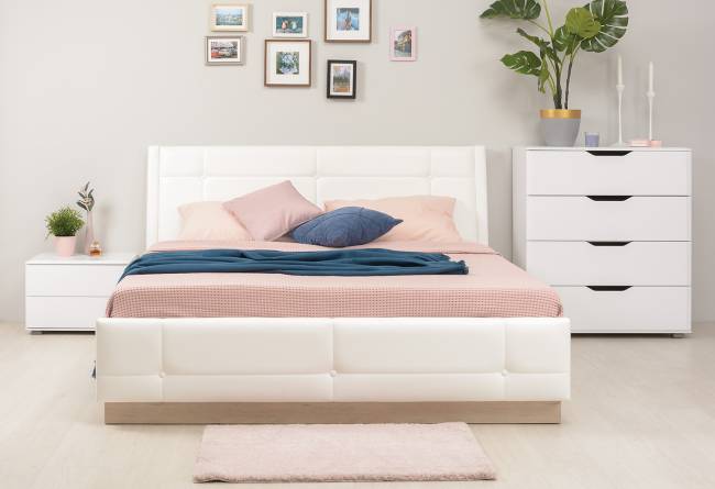 Кровать Муссон с подъёмным ортопедическим основанием цвет дуб эндгрейн элегантный/искусственная кожа белая