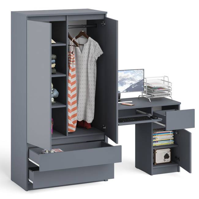 Шкаф-комод Мори МШ900 2 ящика с компьютерным столом МС-1 правым Мори цвет графит
