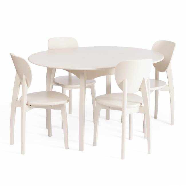 Стол DIAMANTE круглый бук, мдф, шпон дуба, 100 х 100+30 х 75 см, Ivory white Ivory white бук, мдф, шпон дуба