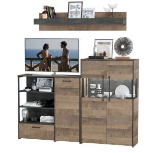 Комод с витриной с подсветкой и комод с дверкой и ящиком Трувор цвет дуб гранж песочный/интра