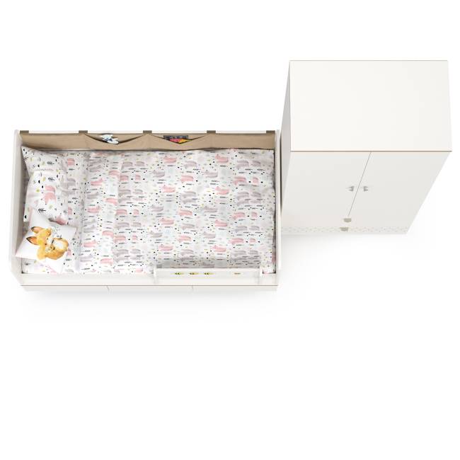 Детская кровать с ящиками для белья и шкафом для детской одежды Эйп цвет белый/дуб белый