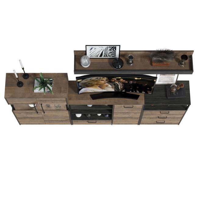 Комод с витриной с подсветкой с комодом с ящиком и дверкой и с комодом три ящика и ниша Трувор цвет дуб гранж песочный/интра Комод с витриной с подсветкой с комодом с ящиком и дверкой и с комодом три ящика и ниша Трувор цвет дуб гранж песочный/интра