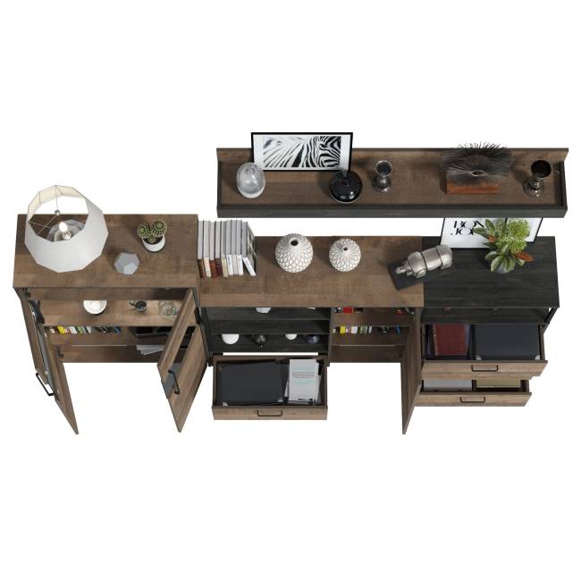 Комод с витриной с подсветкой с комодом с ящиком и дверкой и с комодом три ящика и ниша Трувор цвет дуб гранж песочный/интра Комод с витриной с подсветкой с комодом с ящиком и дверкой и с комодом три ящика и ниша Трувор цвет дуб гранж песочный/интра