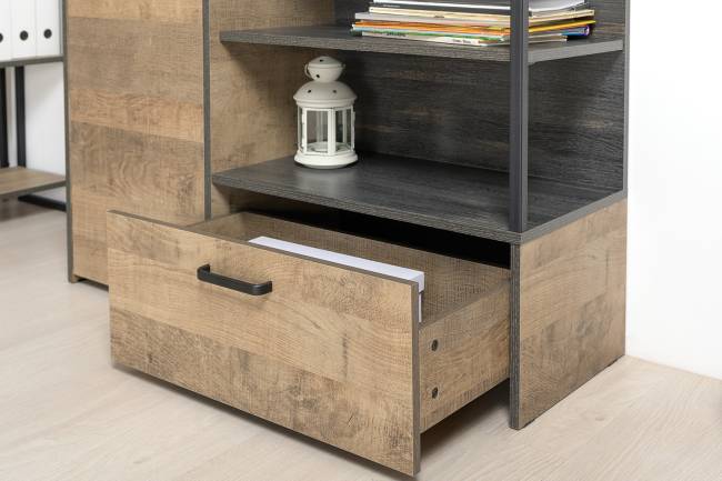 Комод с витриной с подсветкой с комодом с ящиком и дверкой и с комодом три ящика и ниша Трувор цвет дуб гранж песочный/интра Комод с витриной с подсветкой с комодом с ящиком и дверкой и с комодом три ящика и ниша Трувор цвет дуб гранж песочный/интра