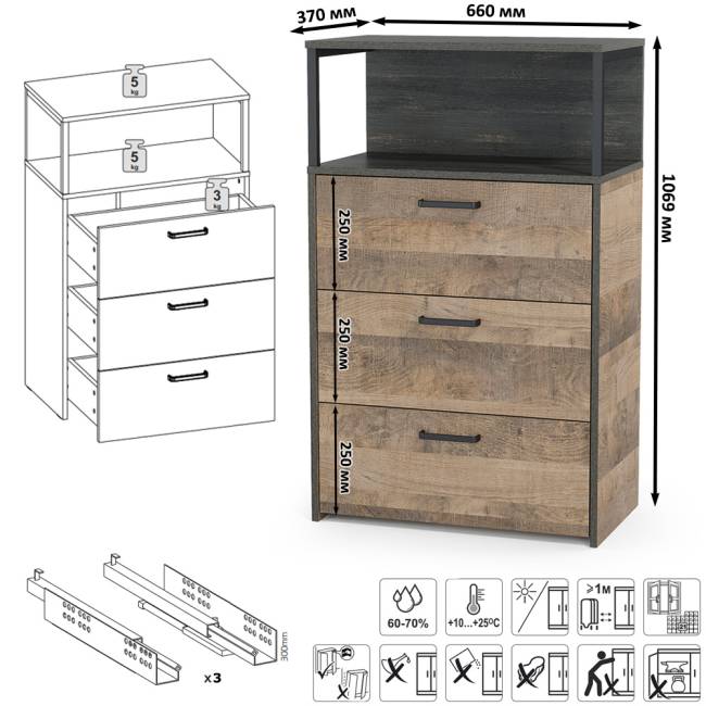 Комод с витриной с подсветкой с комодом с ящиком и дверкой и с комодом три ящика и ниша Трувор цвет дуб гранж песочный/интра Комод с витриной с подсветкой с комодом с ящиком и дверкой и с комодом три ящика и ниша Трувор цвет дуб гранж песочный/интра
