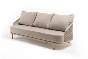 "Верона" диван 3-местный плетеный из роупа, каркас алюминий белый муар, роуп бежевый круглый, ткань бежевая 15052 "Верона" диван 3-местный плетеный из роупа, каркас алюминий белый муар, роуп бежевый круглый, ткань бежевая 15052