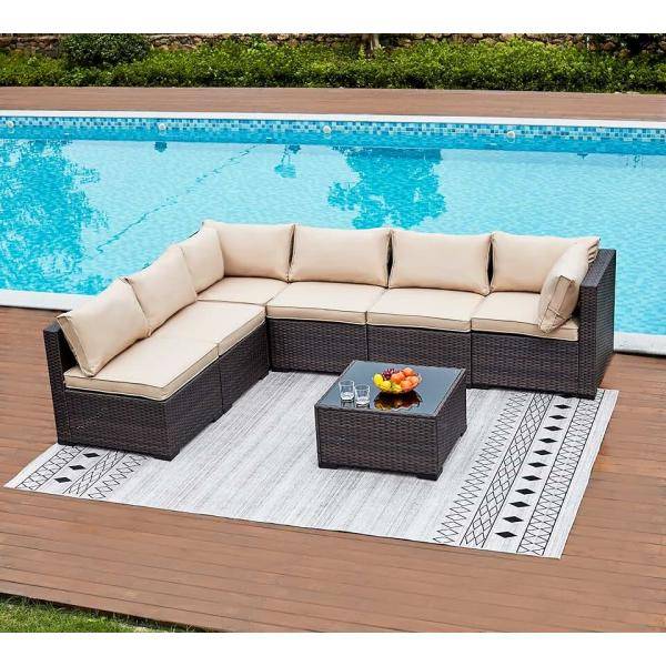 Плетеный модульный диван из искусственного ротанга YR822B Brown-Beige