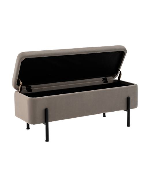 Банкетка Болейн с ящиком велюр серый черные ножки