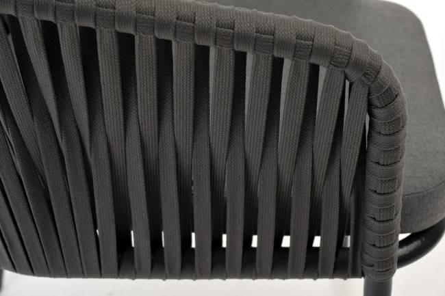 "Бордо" стул плетеный из роупа, каркас алюминий темно-серый (RAL7024) муар, роуп серый 15мм, ткань темно-серая 019