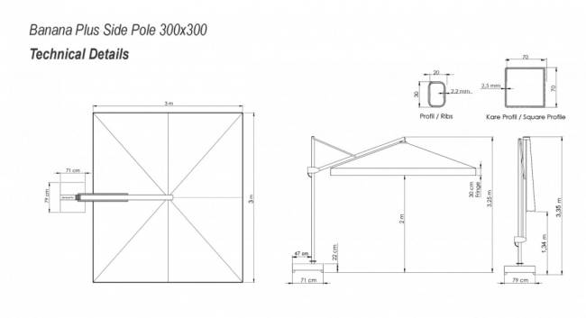 Зонт профессиональный 3х3 м Banana Plus черный, светло-серый 3000х3000 мм Зонт профессиональный 3х3 м Banana Plus черный, светло-серый 3000х3000 мм